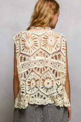 POL Openwork Round Neck Floral Crochet Tank Trendsi