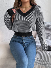 Outfit Flow - Striped V-Neck Long Sleeve Sweater