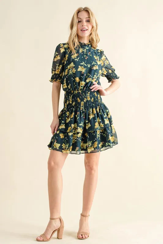 And The Why Floral Print Smocked Waist Mini Dress OutfitFlow