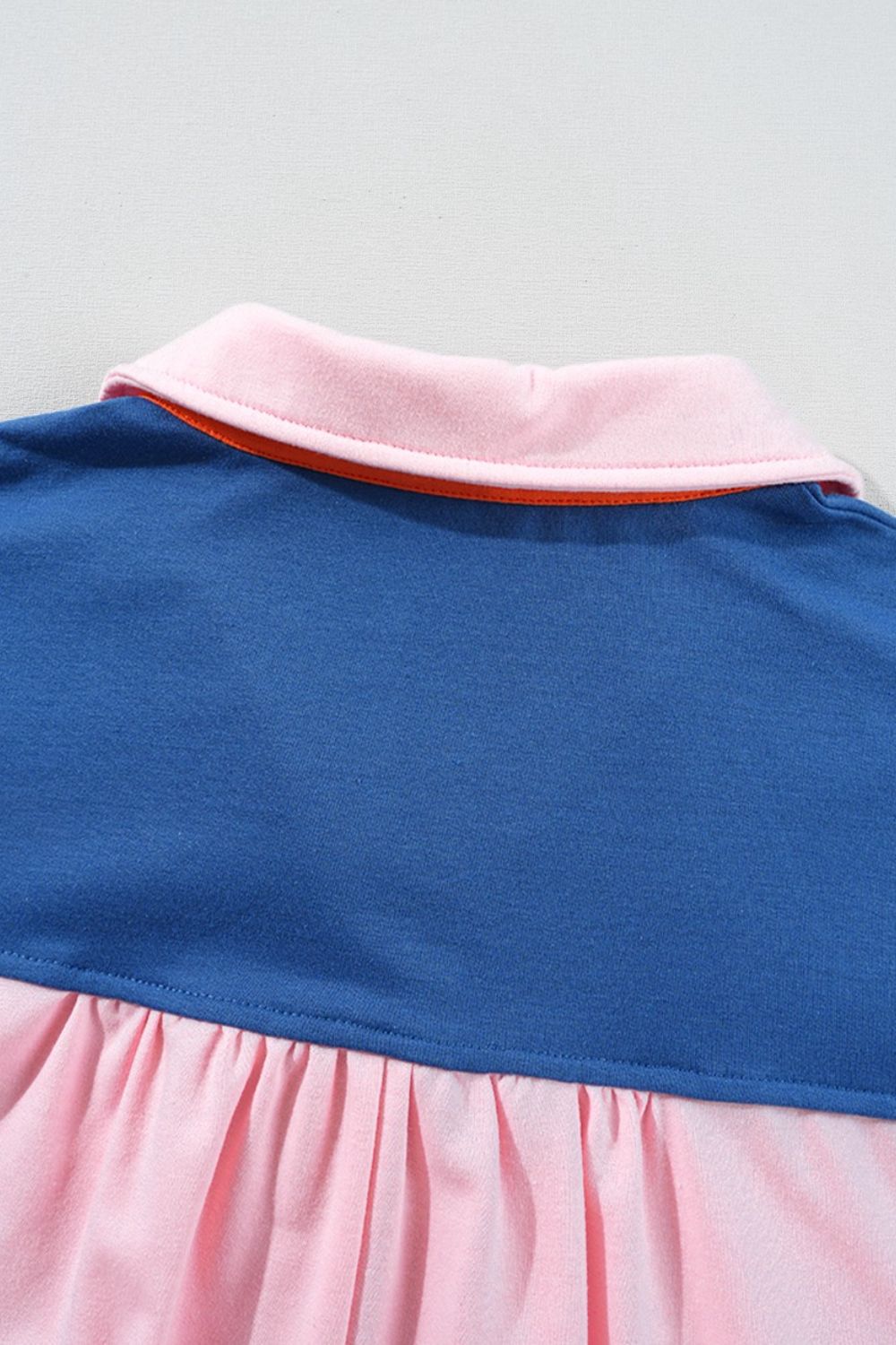 Color Block Half Buttoned Ruffled Short Sleeve T Shirt OutfitFlow