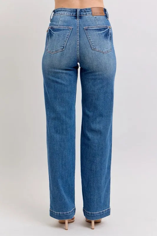 Judy Blue Full Size High Waist Contrast Thread Straight Plus Size OutfitFlow