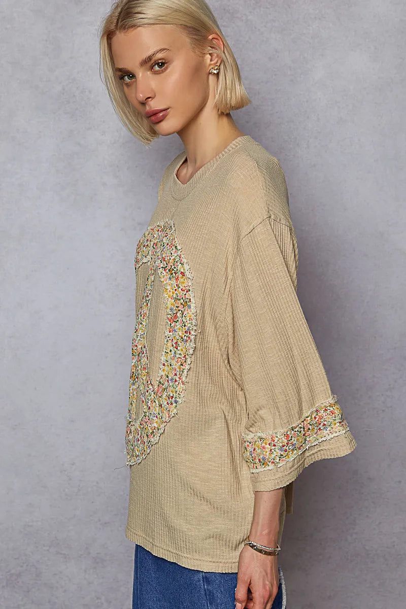 POL Floral Peace Patch Drop Shoulder T-Shirt OutfitFlow
