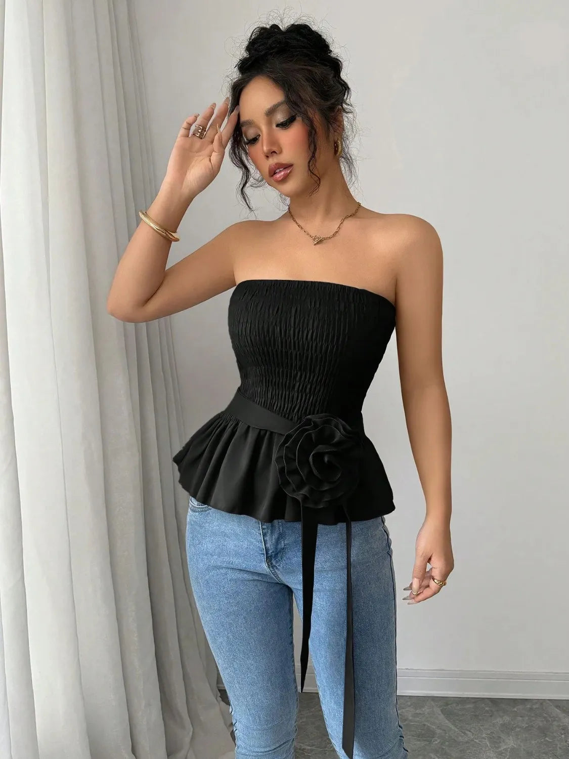 Flower Smocked Tube Top OutfitFlow