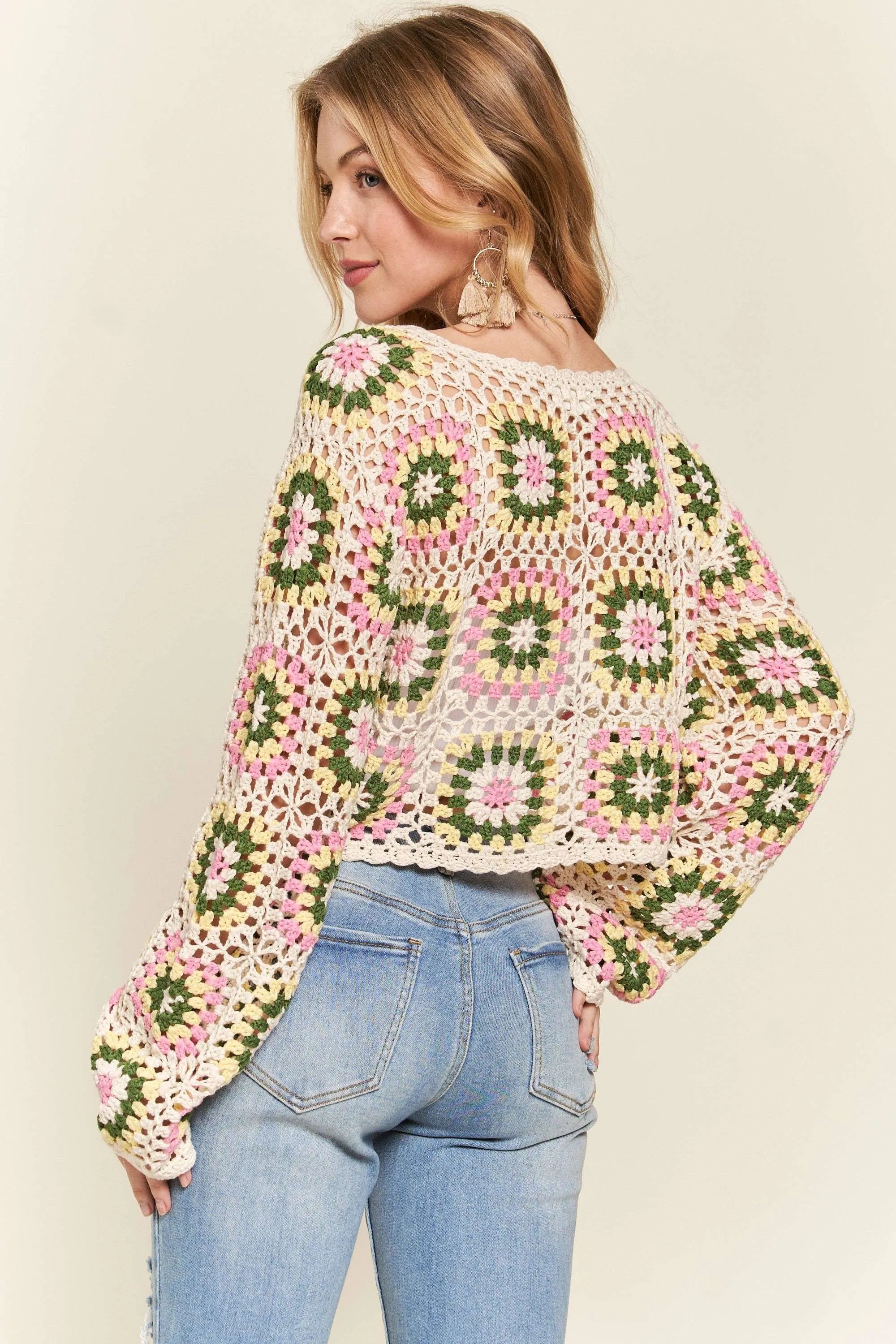 ADORA Multicolor Crochet Crop Top OutfitFlow