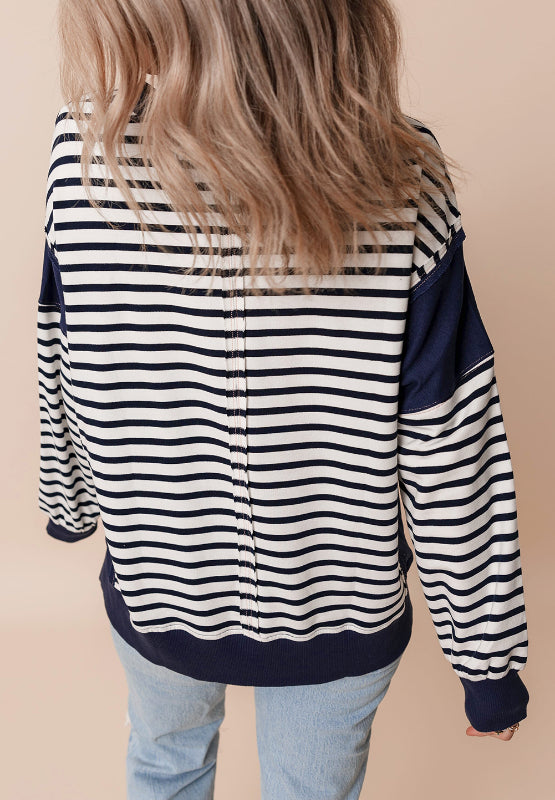 Outfit Flow - Exposed Seam Striped Long Sleeve Sweatshirt