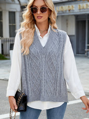 Outfit Flow - Cable Knit V-Neck Sweater Vest