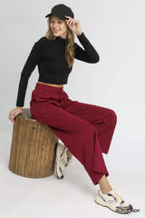 Umgee Cable Knit Textured Wide Leg Pants OutfitFlow