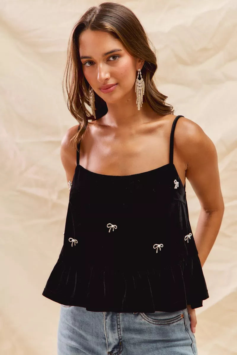 SO ME Holiday Velvet Ribbon Rhinestone Christmas Top OutfitFlow