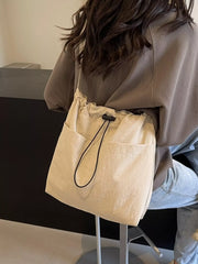 Drawstring Closure Canvas Crossbody Bag Off-white One Size OutfitFlow