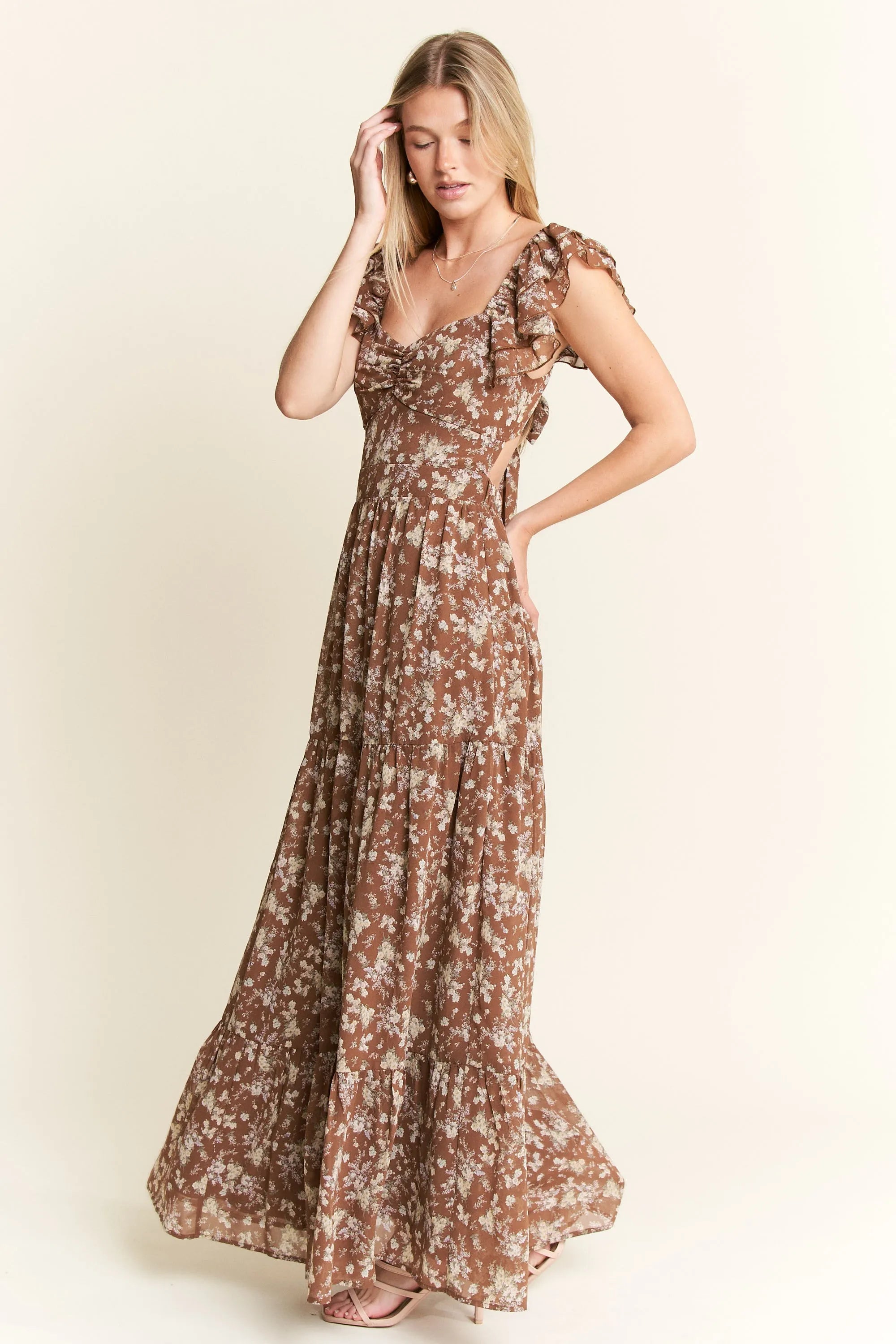 Jade By Jane Ruffle Sleeve Tiered Maxi Dress OutfitFlow