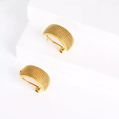 18K Gold-Plated Textured Wide Band Hoop Earrings OutfitFlow
