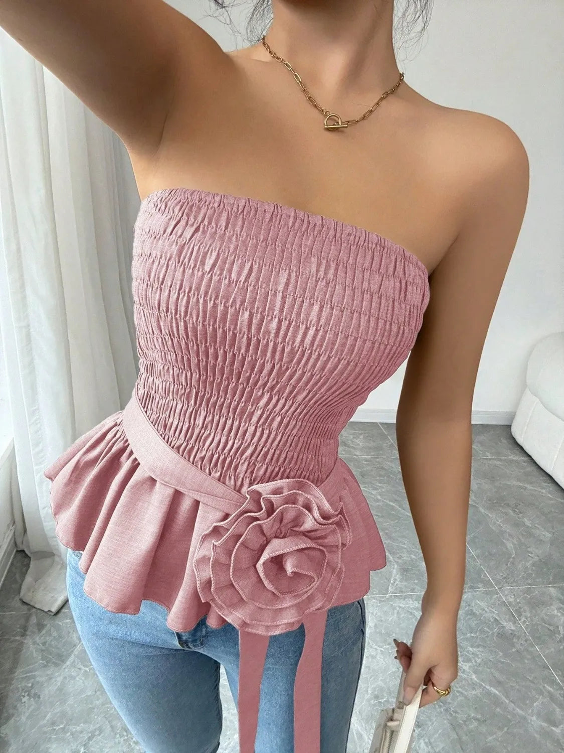 Flower Smocked Tube Top OutfitFlow