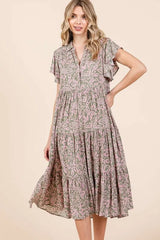 Mittoshop Abstract Print Ruffle Tier Midi Dress OutfitFlow