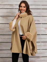 Outfit Flow - Fuzzy Trim Long Sleeve Poncho