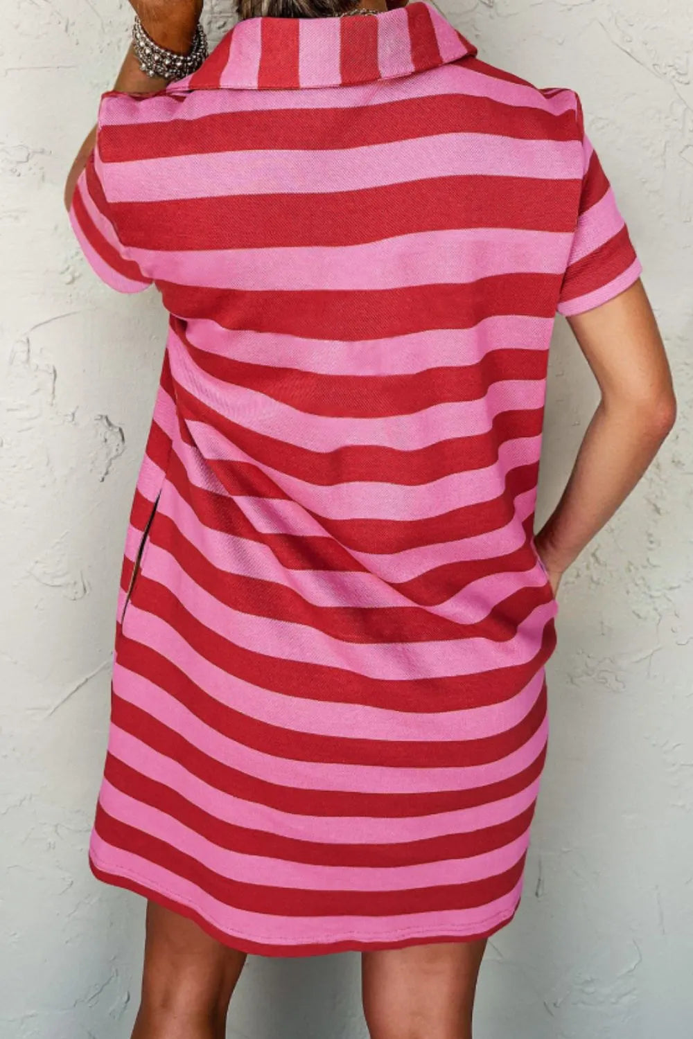 Casual Striped Polo Collar T-Shirt Dress OutfitFlow