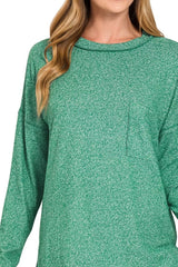 Zenana Soft Melange Hacci Round-Neck Long Sleeve T-Shirt OutfitFlow