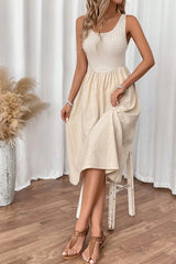 Ribbed Bodice Sleeveless Midi Dress OutfitFlow