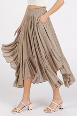 Mittoshop Handkerchief Hem Elastic Waist Pocket Midi Skirt OutfitFlow
