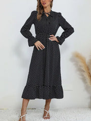 Polka Dot Ruffle Hem Midi Dress OutfitFlow