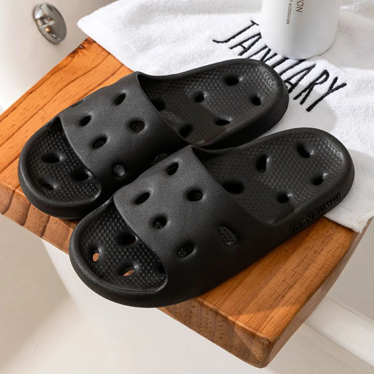 Open Toe Platform Slippers Black OutfitFlow