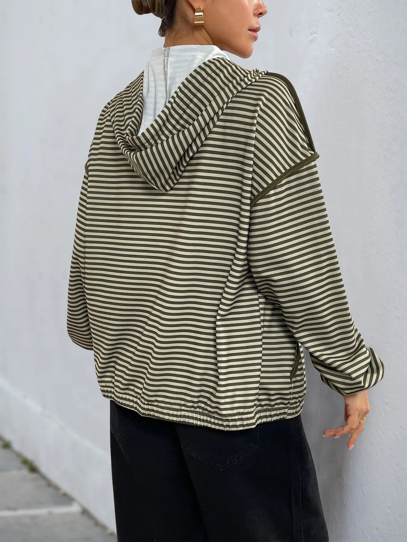 Striped Zip Up Oversized Hoodie OutfitFlow