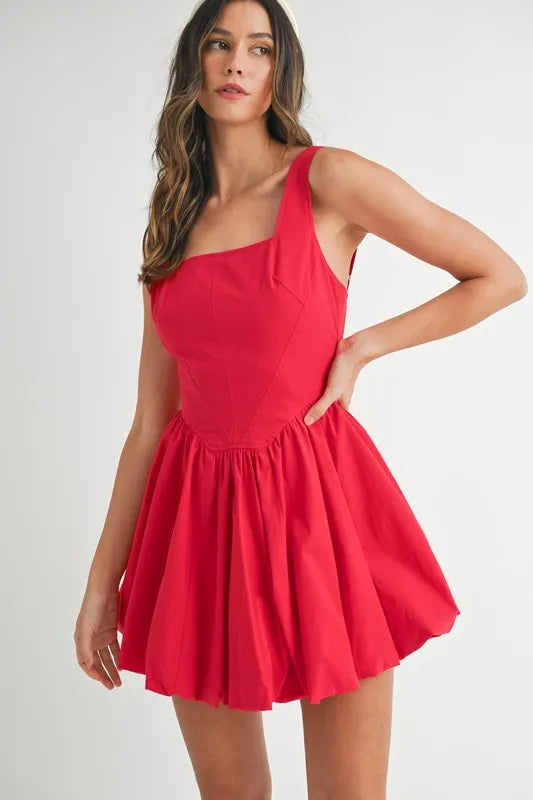 MABLE Poplin Square Neckline Bubble Mini Dress OutfitFlow