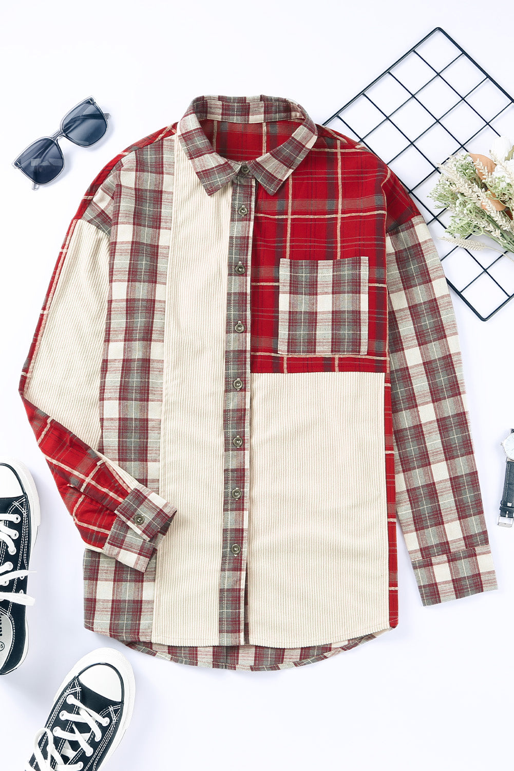 Outfit Flow - Plaid Patchwork Collared Neck Jackets