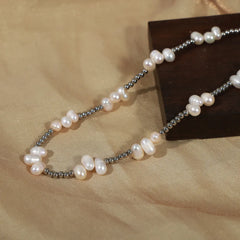 Freshwater Pearl Titanium Steel Bead Necklace OutfitFlow