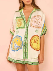 Printed Button Up Shirt and Shorts Set OutfitFlow