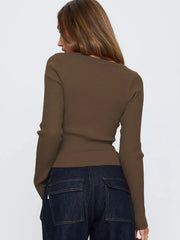 Ribbed Knit Button-Down Cardigan Trendsi