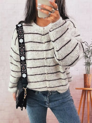 Striped Button Up Long Sleeve Cardigan OutfitFlow