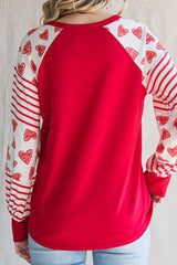 Outfit Flow - Heart Printed Round Neck Long Sleeve T-Shirt