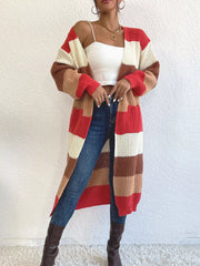 Striped Color Block Open Front Knit Cardigan Multicolor Trendsi