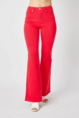 Judy Blue Full Size Hw Tummy Control Garment Dyed Flare Jeans Plus Size OutfitFlow