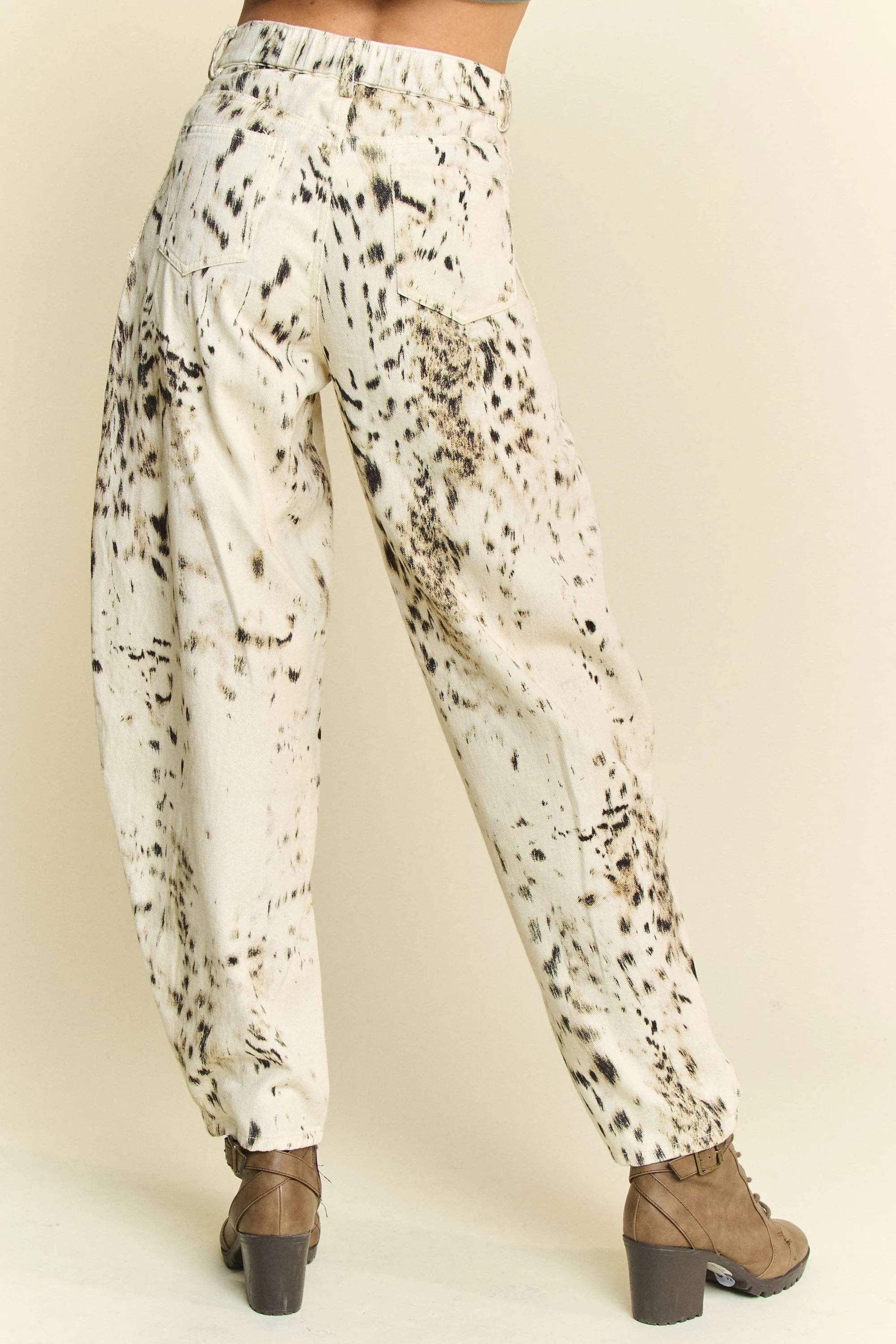 Davi & Dani Abstract Tie Dye Dot Lace Detail Barrel Pants OutfitFlow