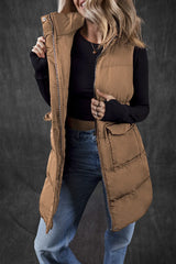 Pocketed Zip Up Vest Coat Caramel OutfitFlow