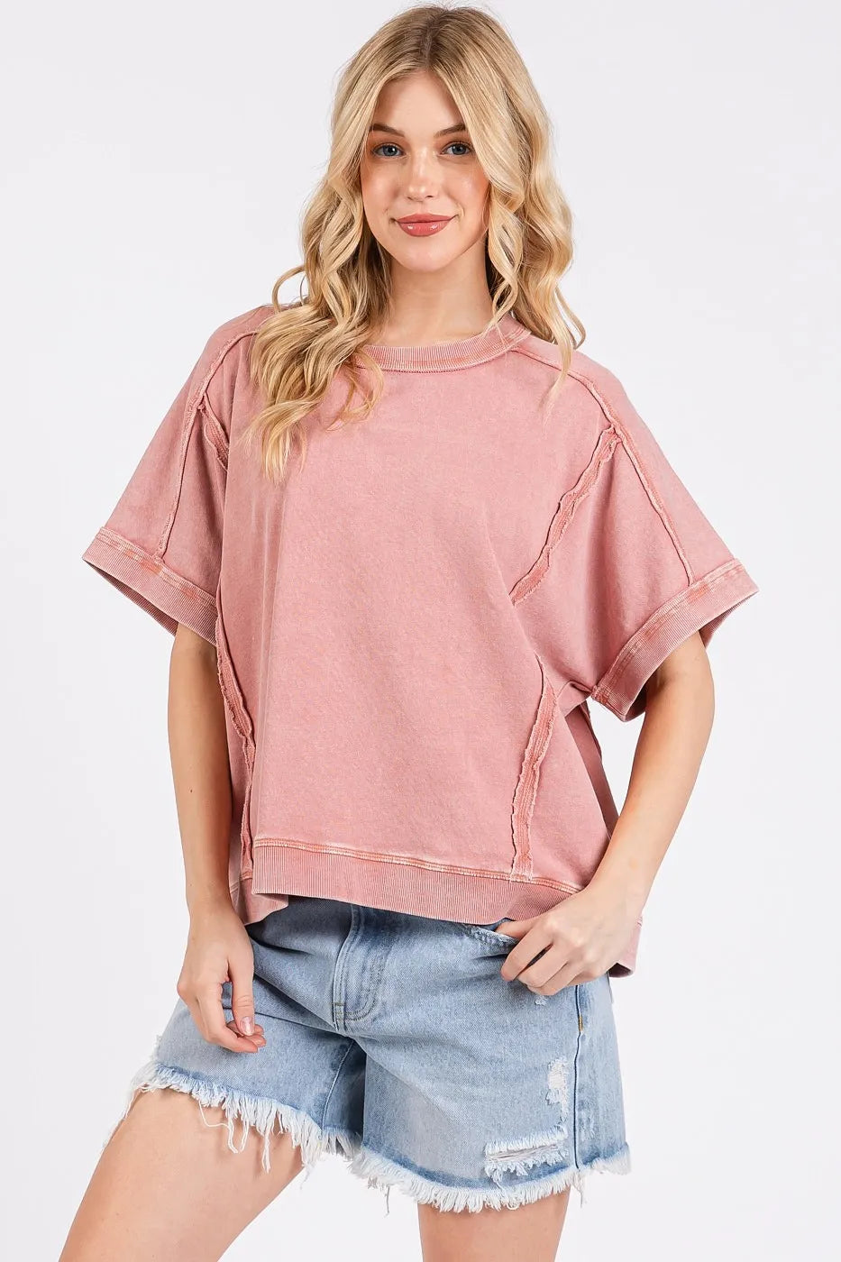 Mittoshop Mineral Wash French Terry Crew Neck Casual Top OutfitFlow