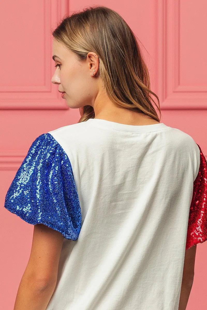 BiBi Sequin American Flag Bow Top OutfitFlow