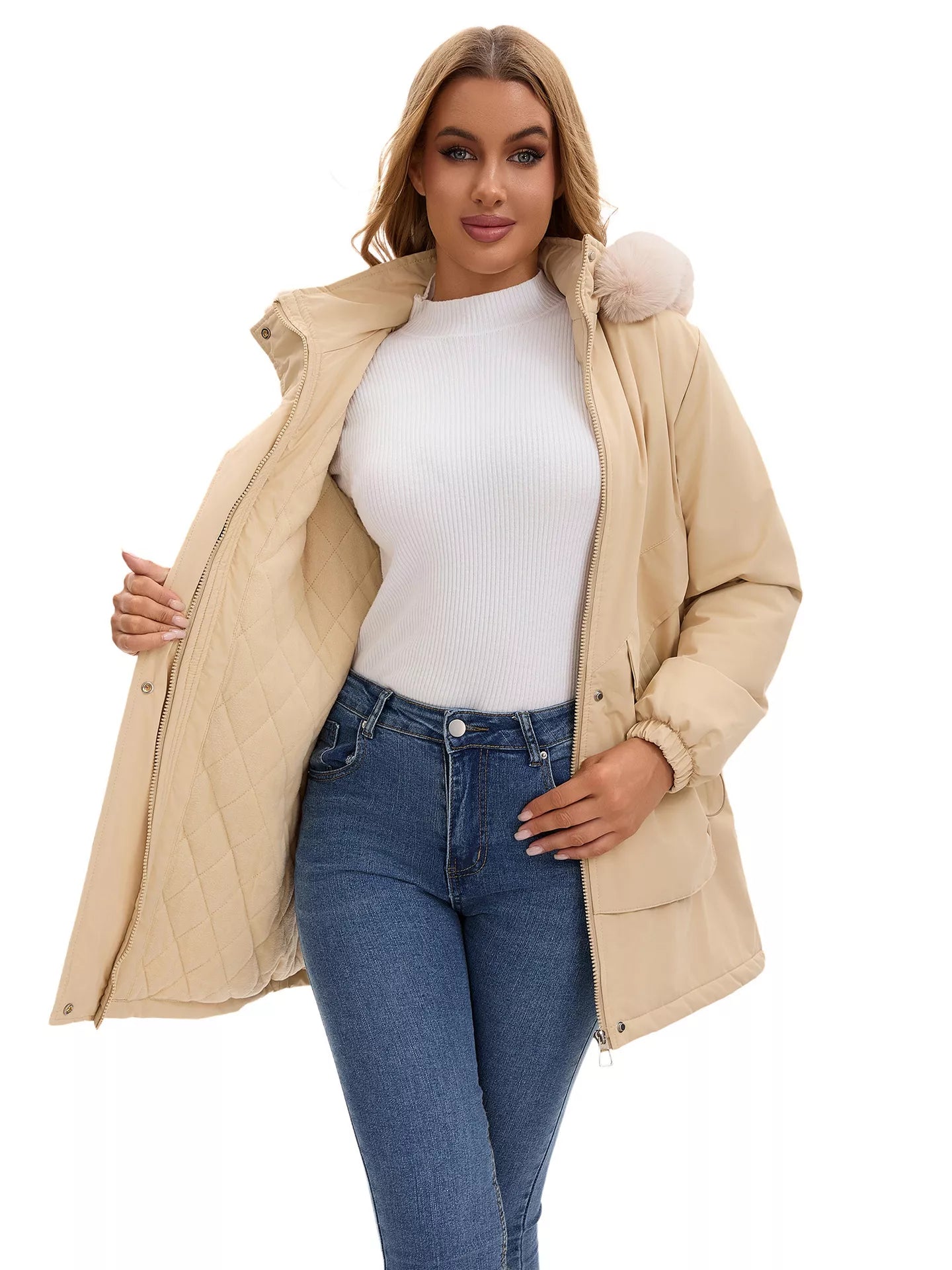 Full Size Fur Hooded Warm Winter Parka Outerwear Plus Size OutfitFlow