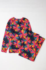 Plus Size Printed Round Neck Top and Drawstring Pants Set