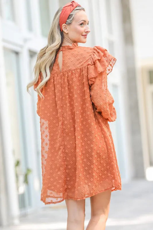 And The Why Lovely Ruffle Shoulder with Textured Woven Dress OutfitFlow