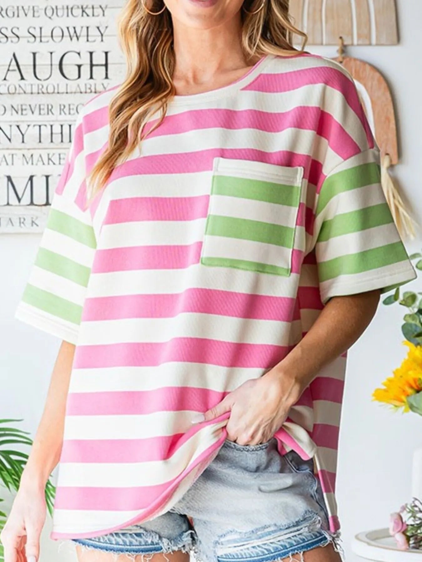 Striped Oversized Short Sleeve T-Shirt OutfitFlow