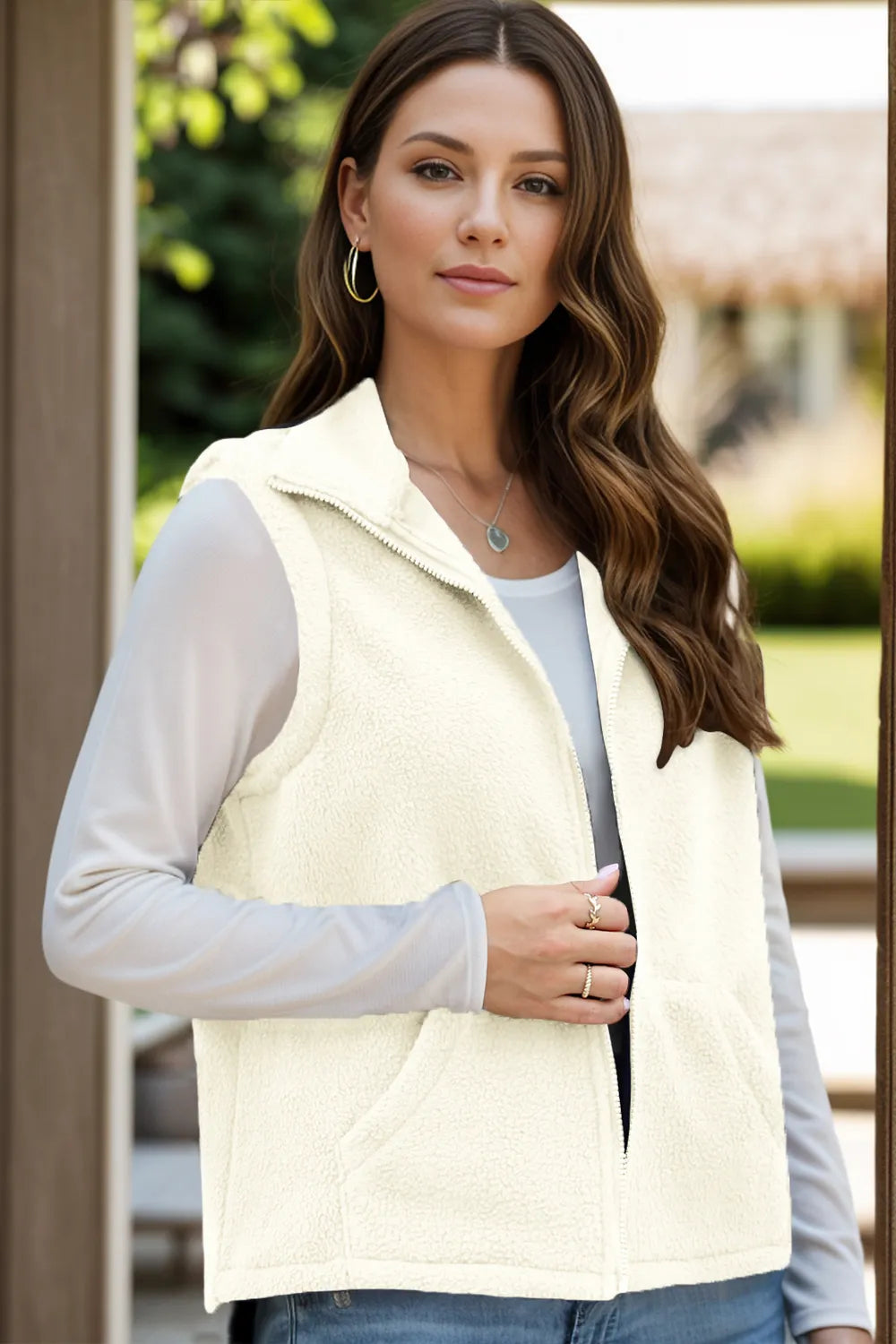 Zip Up Vest Coat with Pockets Trendsi