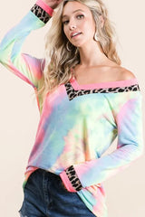 BiBi Tie Dye Terry V-Neck Top OutfitFlow