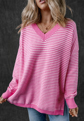 Outfit Flow - Striped V-Neck Dropped Shoulder Sweater