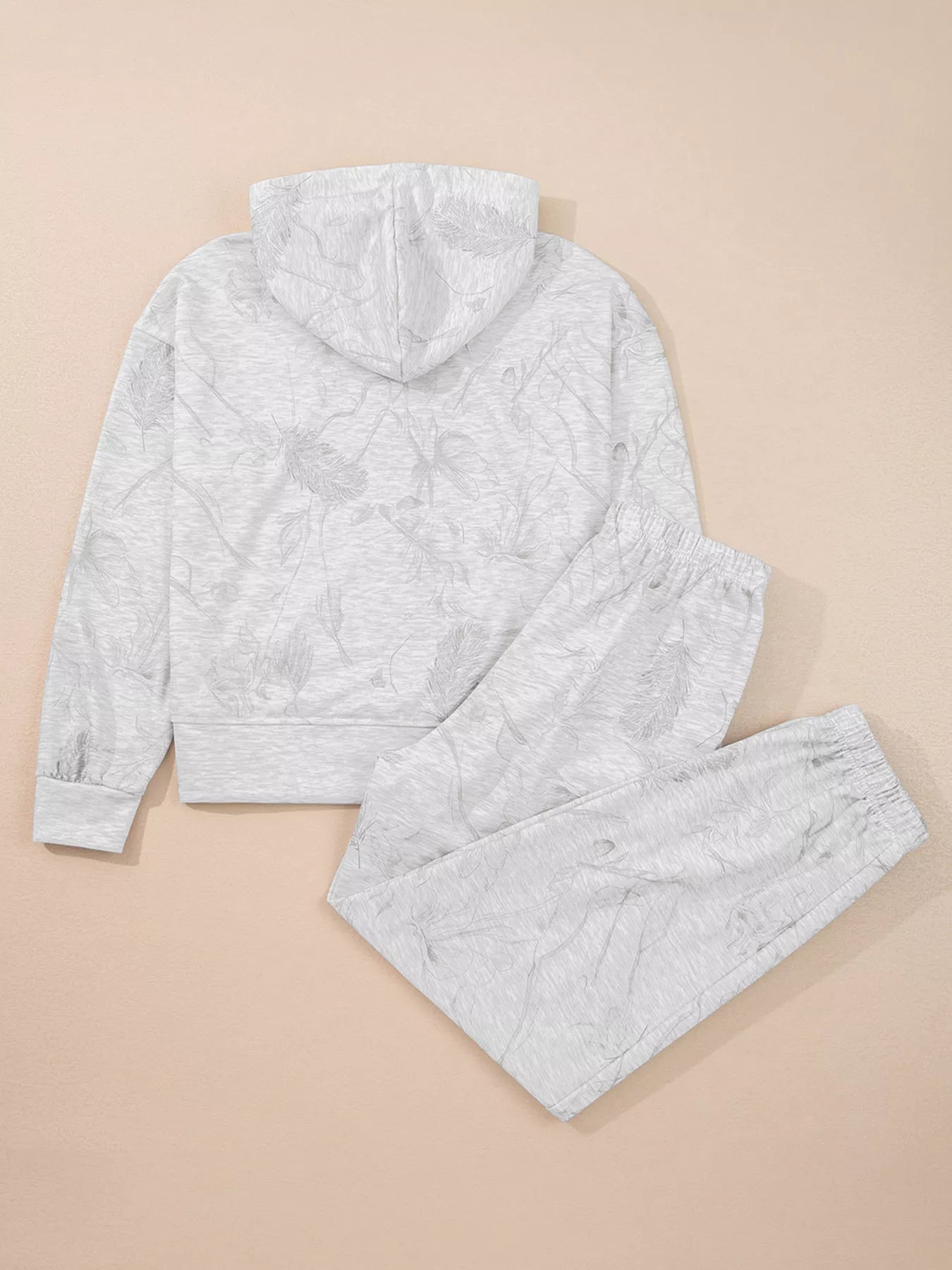 Abstract Print Loose Drop Sleeve Hoodie and Elastic Waistband Pants Set OutfitFlow