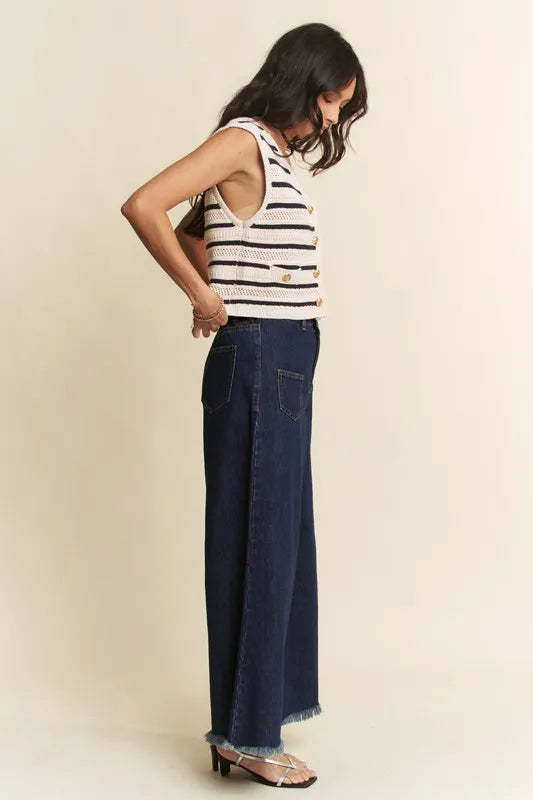 Davi & Dani Sleeveless Cropped Striped Sweater Knit Vest Top OutfitFlow