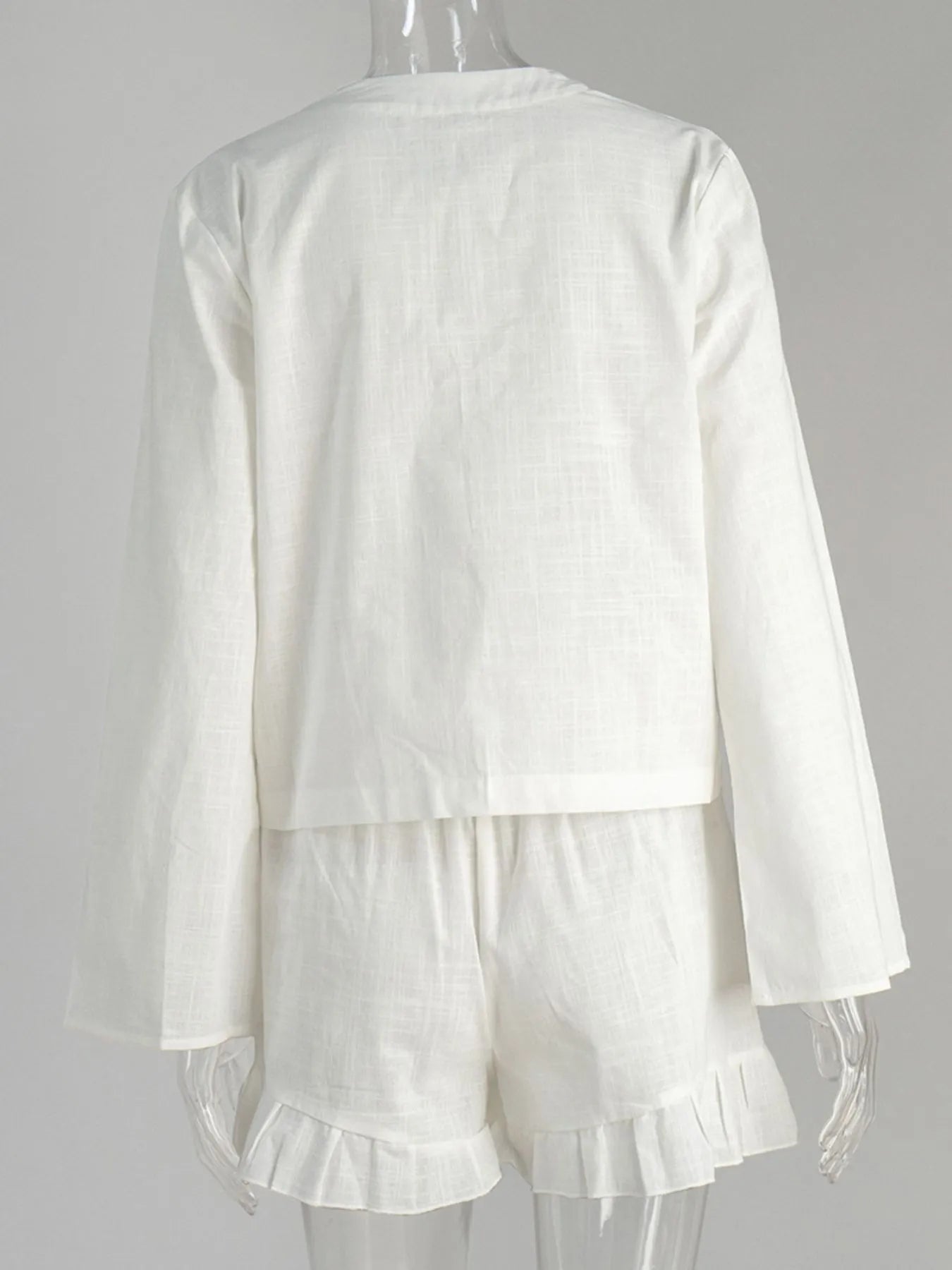 Tie Front Long Sleeve Top and Shorts Set OutfitFlow