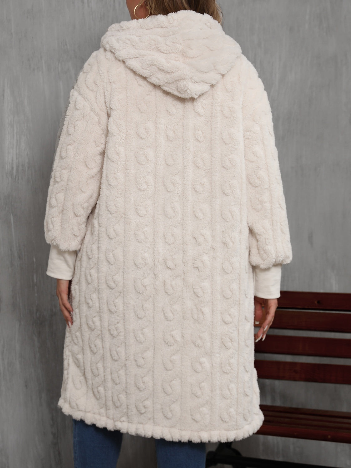 Outfit Flow - Plus Size Open Front Hooded Plush Coat