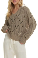 ADORA Loose Fit V Neck Knit Top OutfitFlow